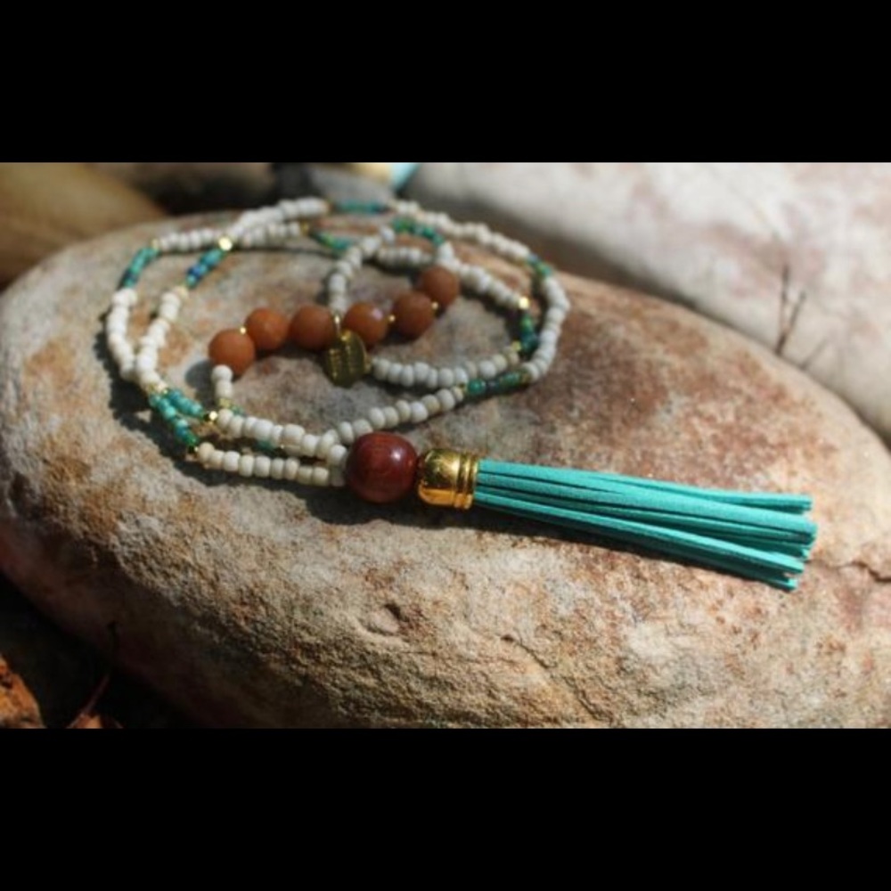 Handmade beaded boho tassel necklace